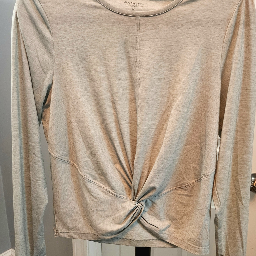 Athleta Light Gray Twist Front Long Sleeve Top